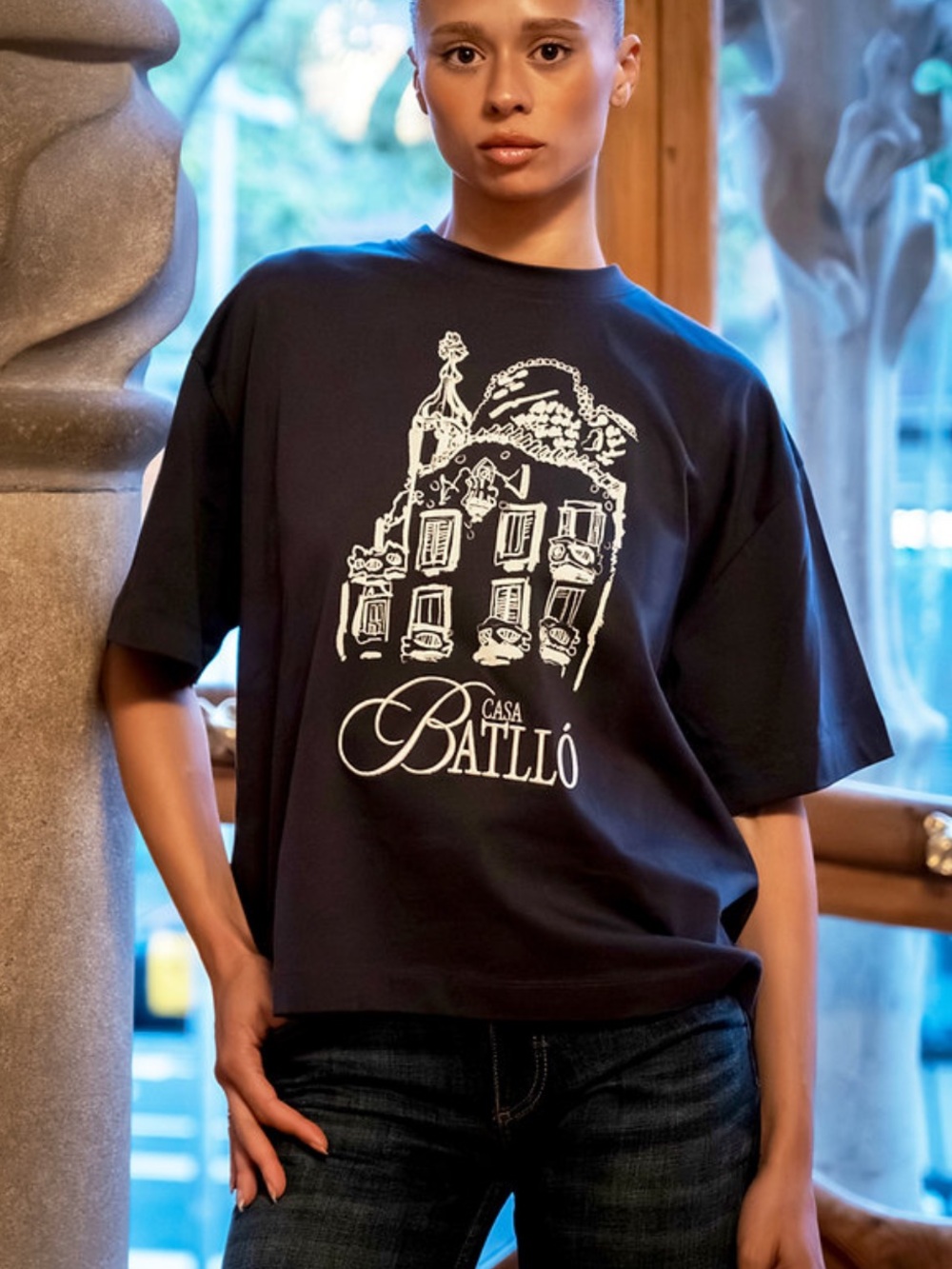 Zara Black Graphic Casa Batlló Tee